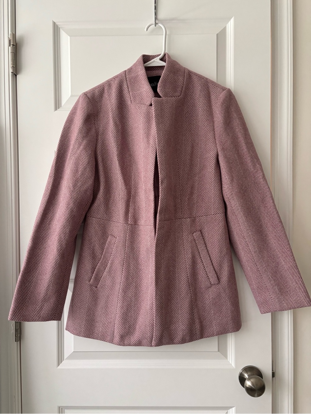 ChouYatou Women's Pink Herringbone Stand-Collar Coat M